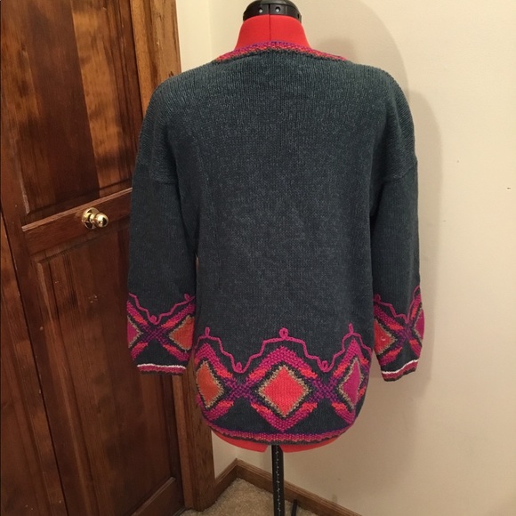 Segrets Sun Prints vintage hand knit sweater, shoulder pads, size M - Picture 2 of 3